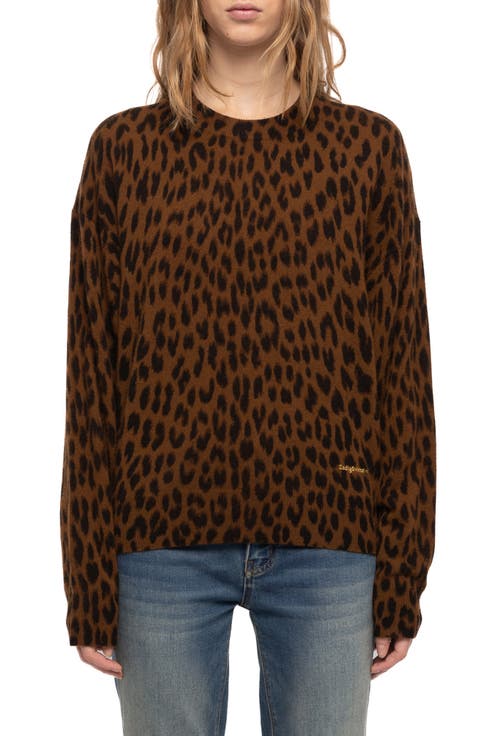 Soulo Leopard Print Wool & Cashmere Sweater