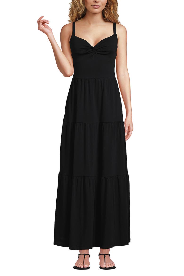 Cotton Modal Twist Front Tiered Maxi Dress, Main, color, Black