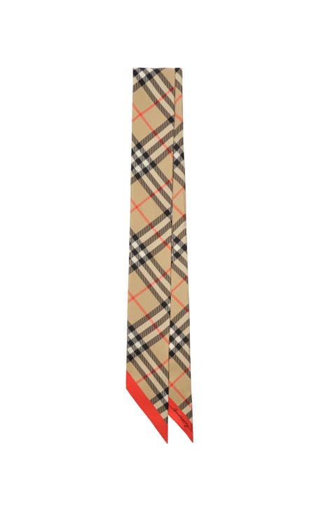 Skinny Contrast Check Silk Scarf