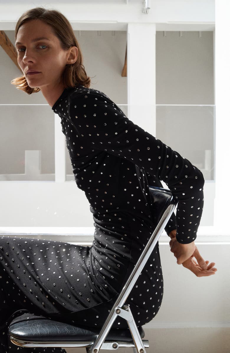 MANGO Selection Crystal Embellished Long Sleeve Maxi Dress, Alternate, color, Black