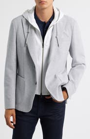 BOSS Hanry Slim Fit Cotton Blend Sport Coat with Removable Hoodie Bib