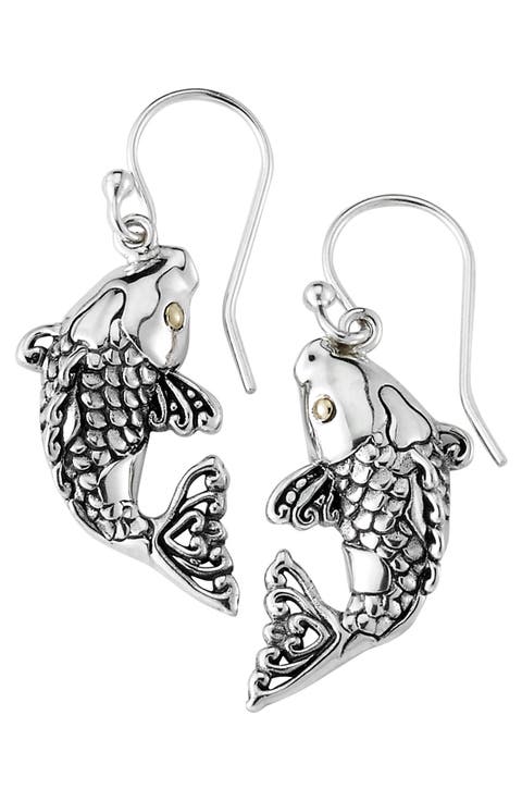 18k Gold & Sterling Silver Koi Fish Drop Earrings