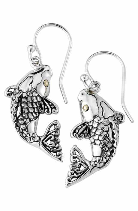 18k Gold & Sterling Silver Koi Fish Drop Earrings
