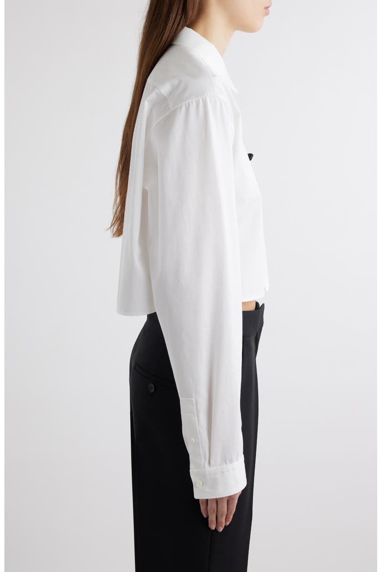 Bow Pocket Button-Up Crop Shirt, Alternate, color, WHITE