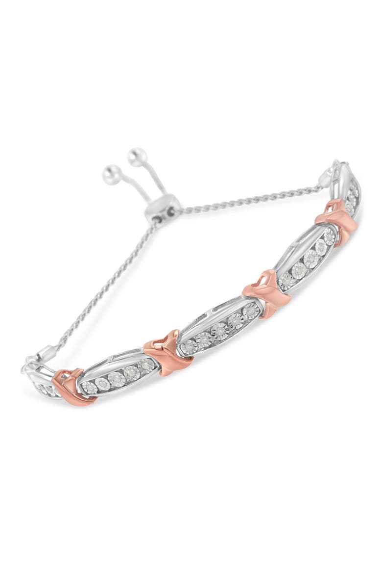 Silver 1/4 Cttw Round-Cut Diamond X & Tapered Bar Miracle-Set Bolo Bracelet, Alternate, color, White