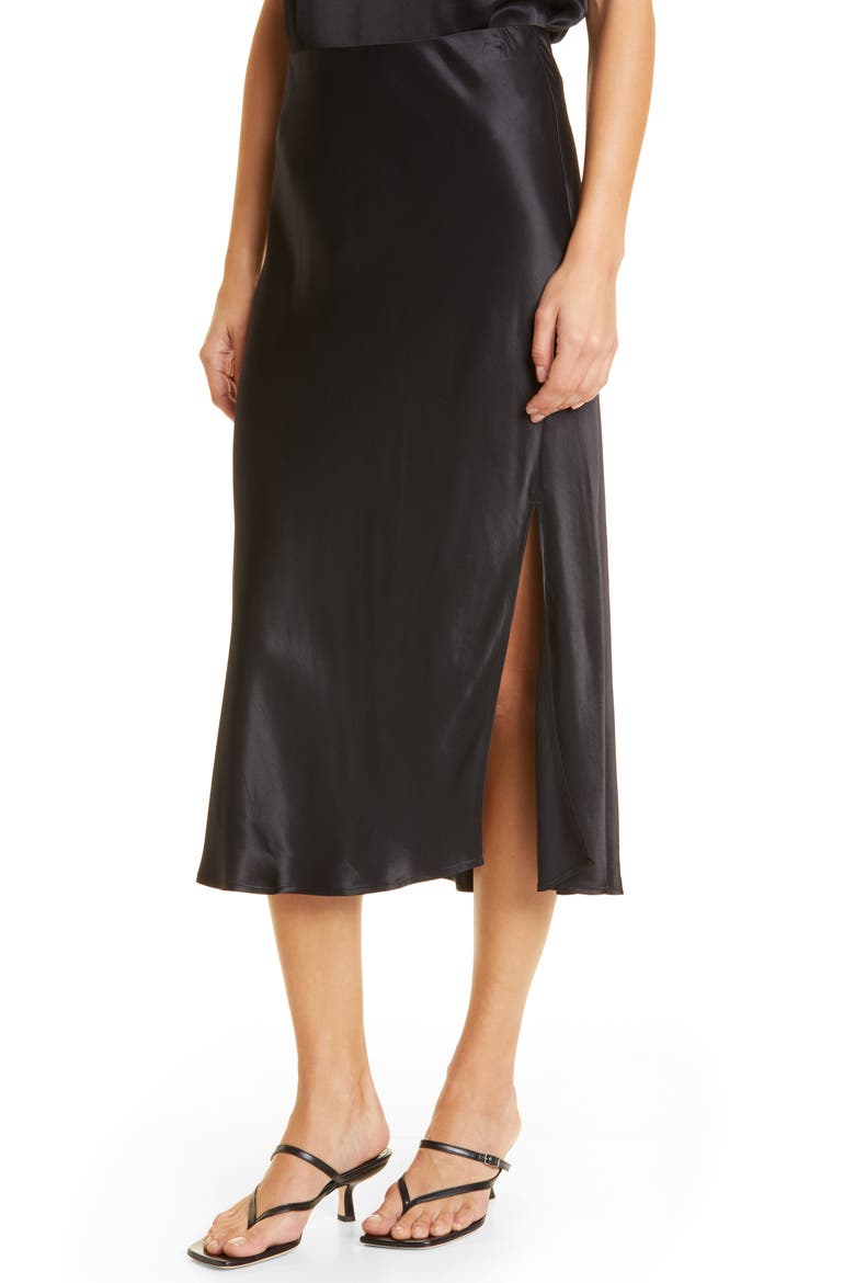 Maya Satin Side Slit Skirt, Alternate, color, BLACK