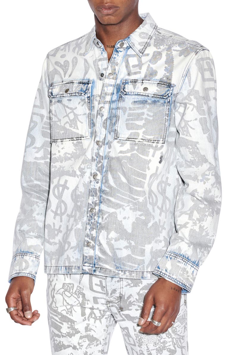 Ksubi Scorpio Icy Kollage Cotton Denim Shirt Jacket, Main, color, 