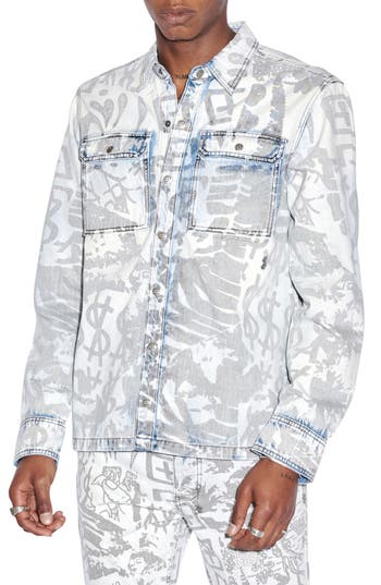 KSUBI KSUBI SCORPIO ICY KOLLAGE COTTON DENIM SHIRT JACKET 