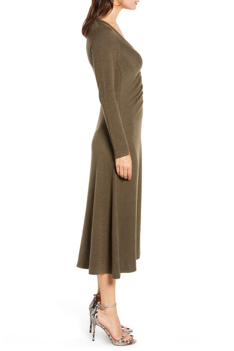 Cinch Front Long Sleeve Midi Sweater Dress, Alternate, color, OLIVE