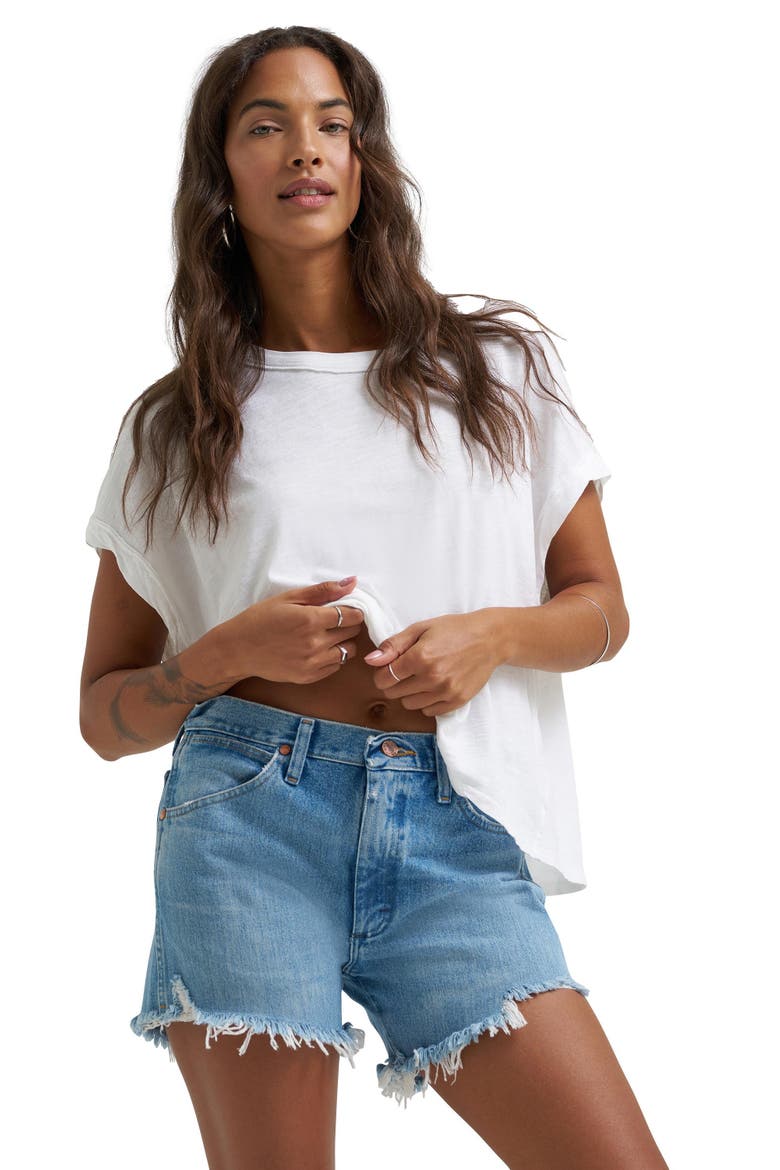 Reworked High Waist Denim Cutoff Shorts, Alternate, color, OFF SHORE