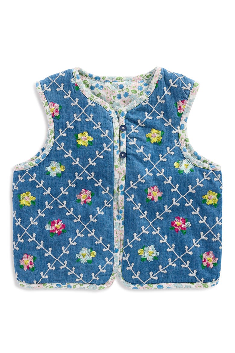 Kids' Reversible Quilted Vest, Main, color, EMBROIDERED DENIM