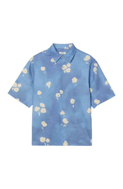 Sandro Mens Blue Office Floral-print Regular-fit Stretch Linen-blend Shirt In Blue