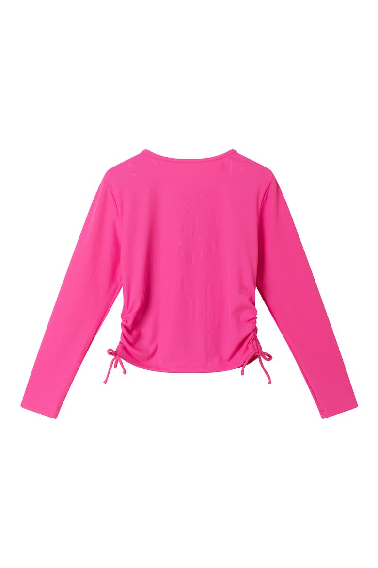 Kids' Ruched Rib Long Sleeve Rashguard, Alternate, color, HOT PINK