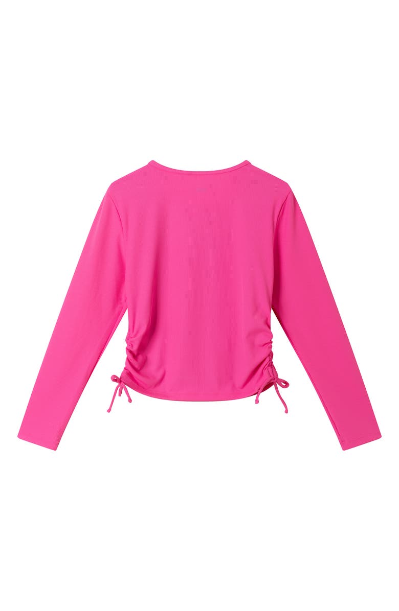 Andy & Evan Kids' Ruched Rib Long Sleeve Rashguard, Alternate, color, Hot Pink