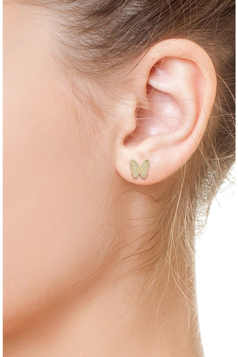 Diamond Embellished Butterfly Stud Earrings - 0.10ct, Alternate, color, GOLD