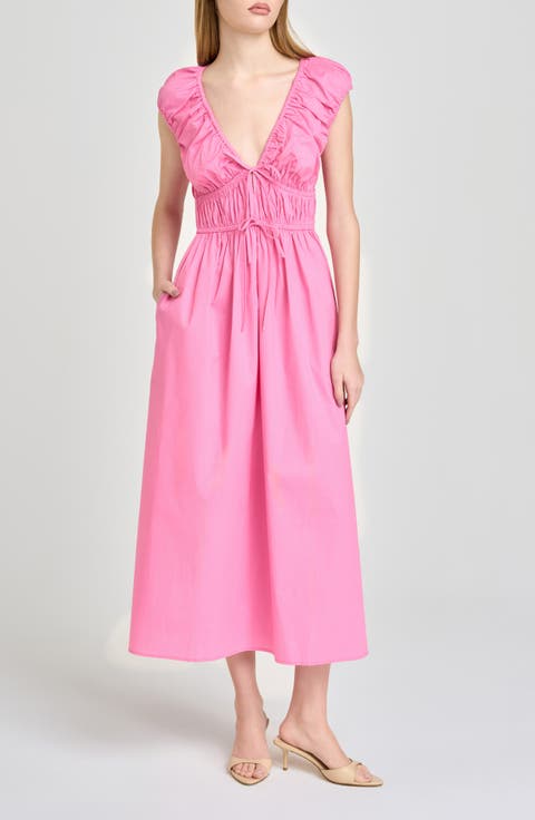 Liv Ruched Stretch Cotton Poplin Midi Dress