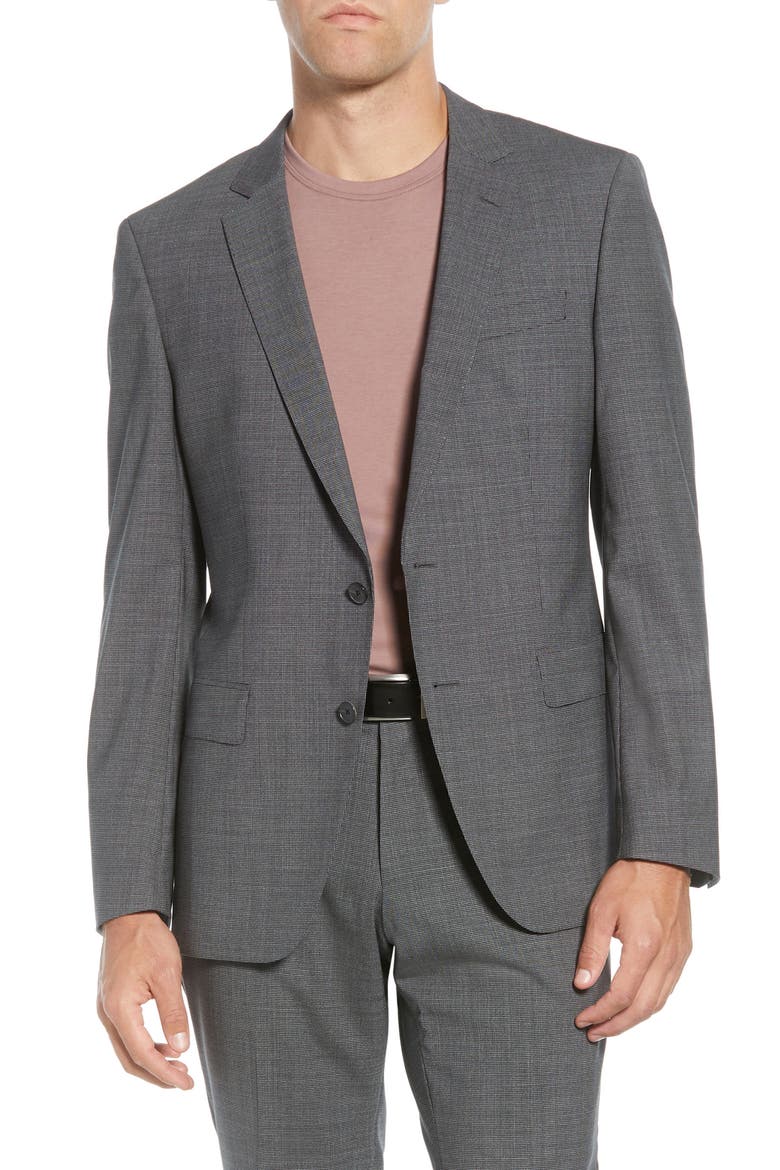 Huge/Genius Trim Fit Houndstooth Wool Suit, Alternate, color, MEDIUM GREY