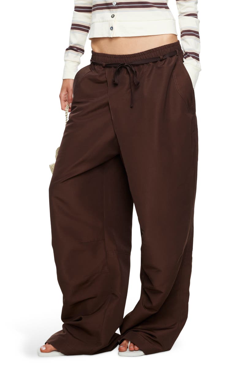 LIONESS Signora Tie Waist Wide Leg Pants, Alternate, color, Chocolate