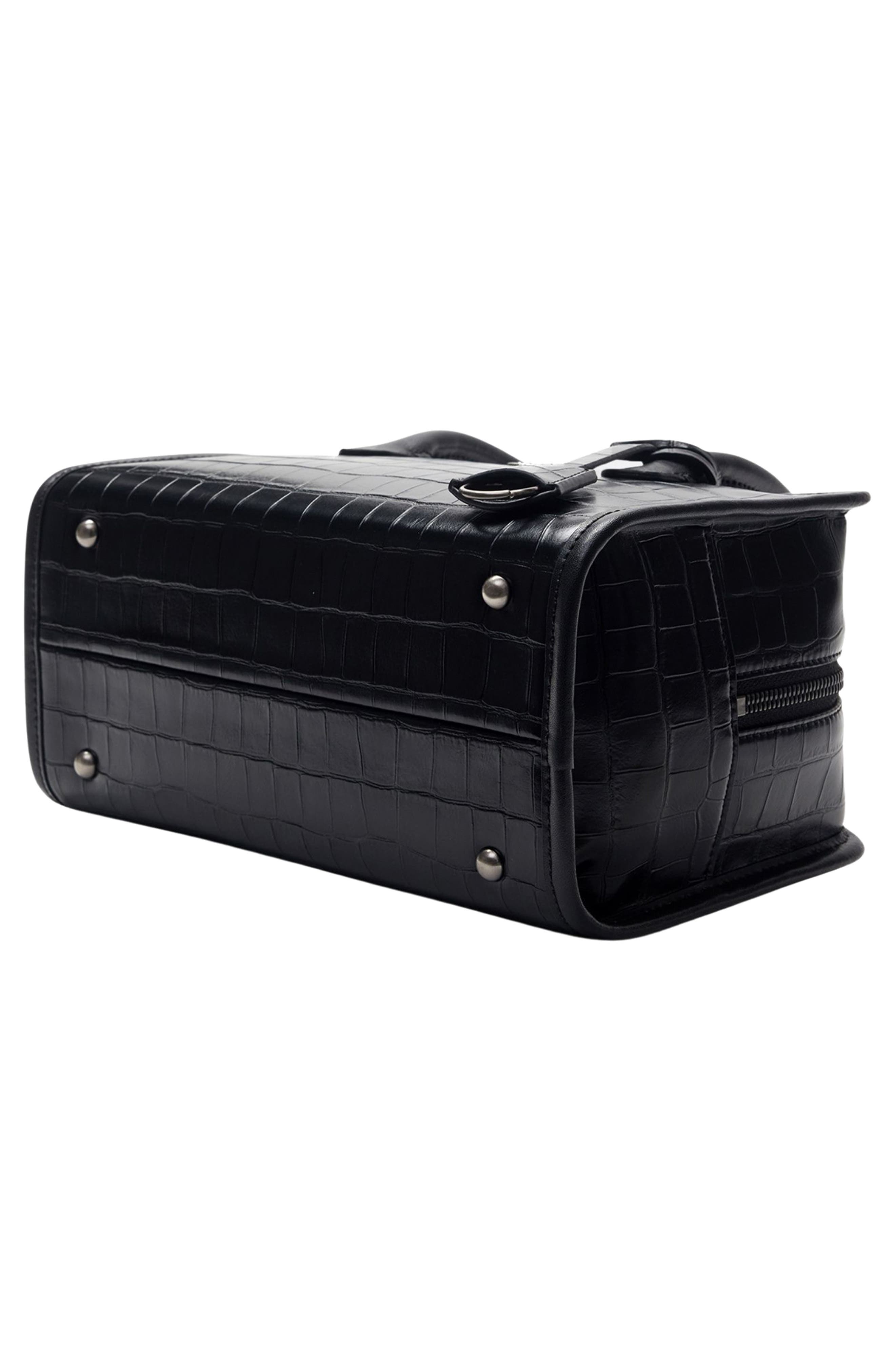 Claude Leather Satchel, Alternate, color, CROCO BLACK