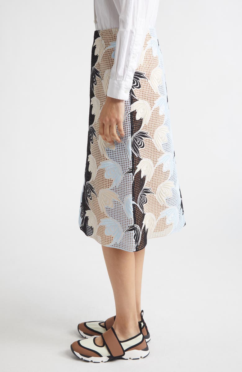 Marni Floral Broderie Anglaise Midi Skirt, Alternate, color, Riw01 Lily White