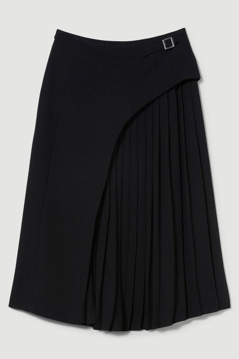Buckle Detail Pleated Midi Skirt, Alternate, color, Black