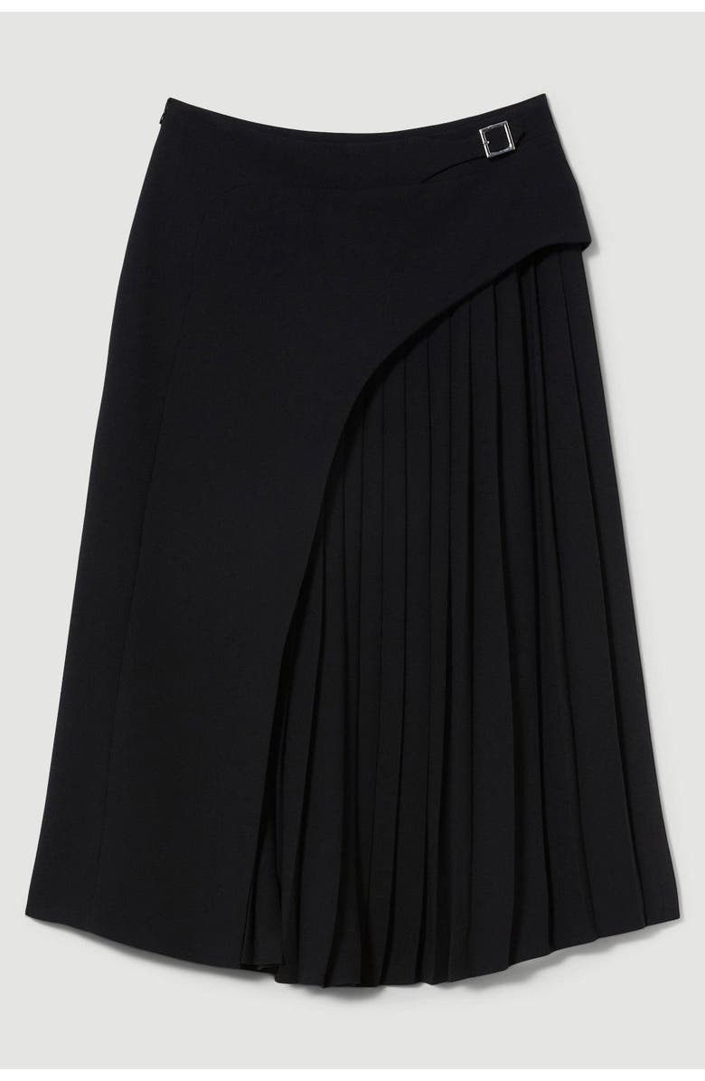 Karen Millen Buckle Detail Pleated Midi Skirt, Alternate, color, Black