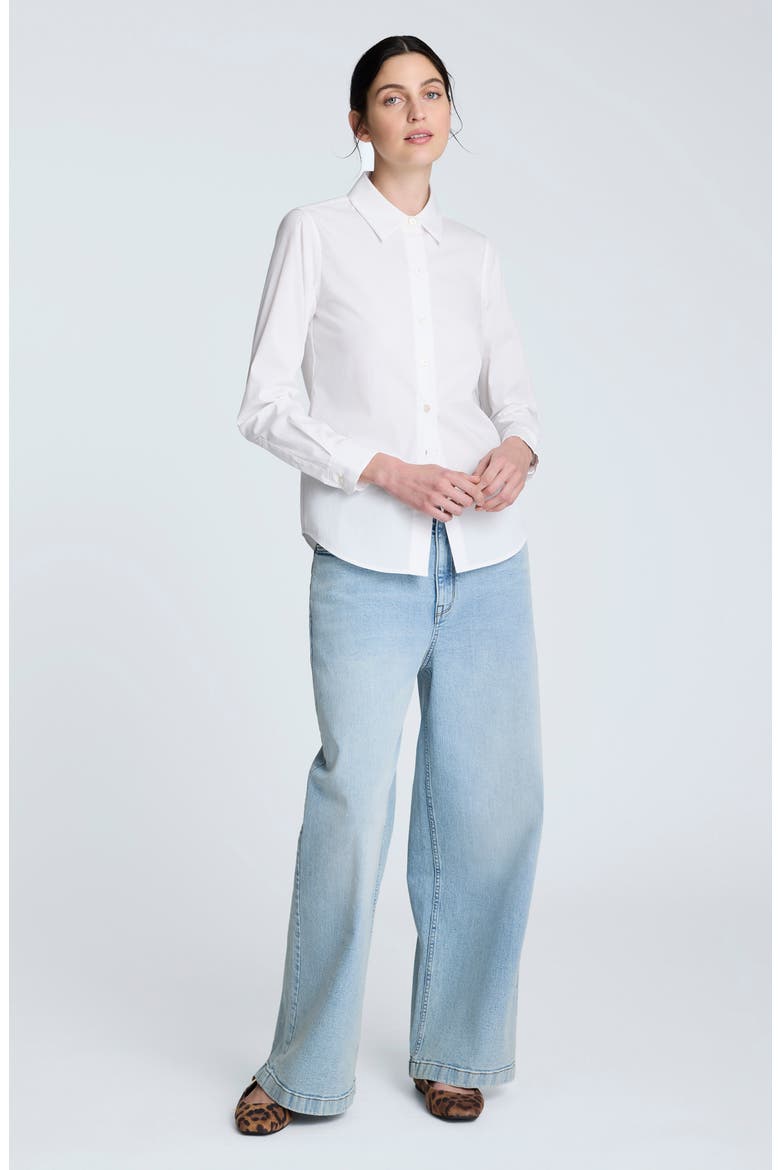Shaped Cotton Blend Button-Up Shirt, Alternate, color, PURE WHITE