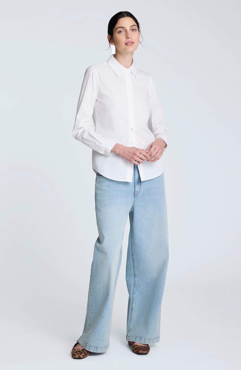 Kenneth Cole Shaped Cotton Blend Button-Up Shirt, Alternate, color, Pure White