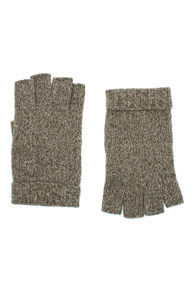Cashmere Fingerless Gloves, Main, color, HEATHER BROWN/NILE BROWN