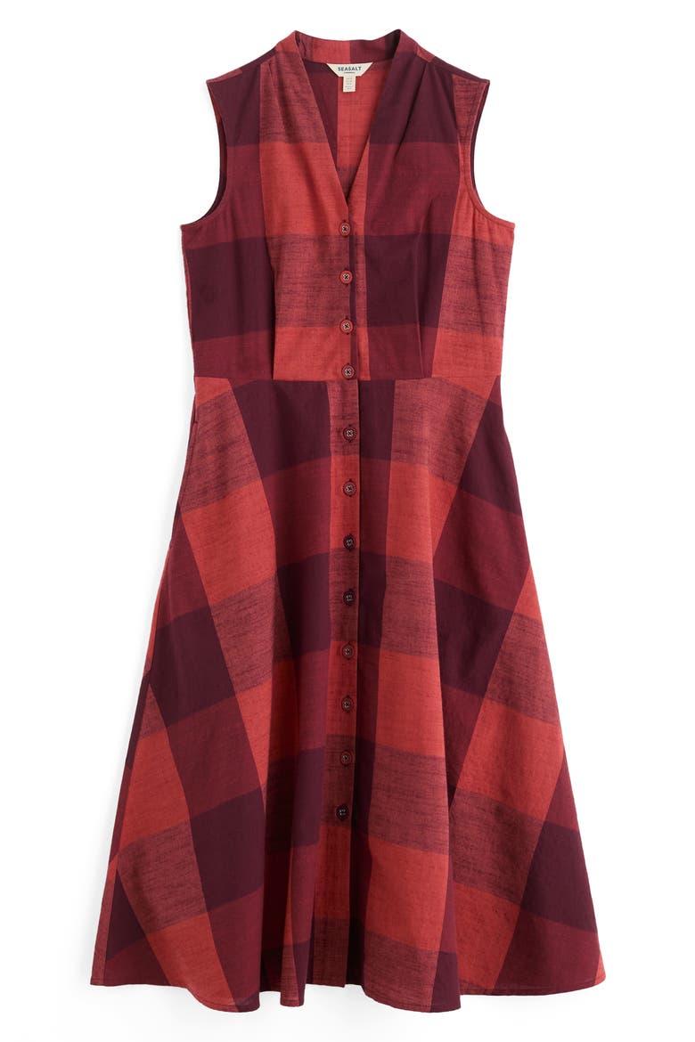 Carved Wood Plaid Sleeveless Organi Cotton Midi Dress, Alternate, color, LAVANDIN UMBER
