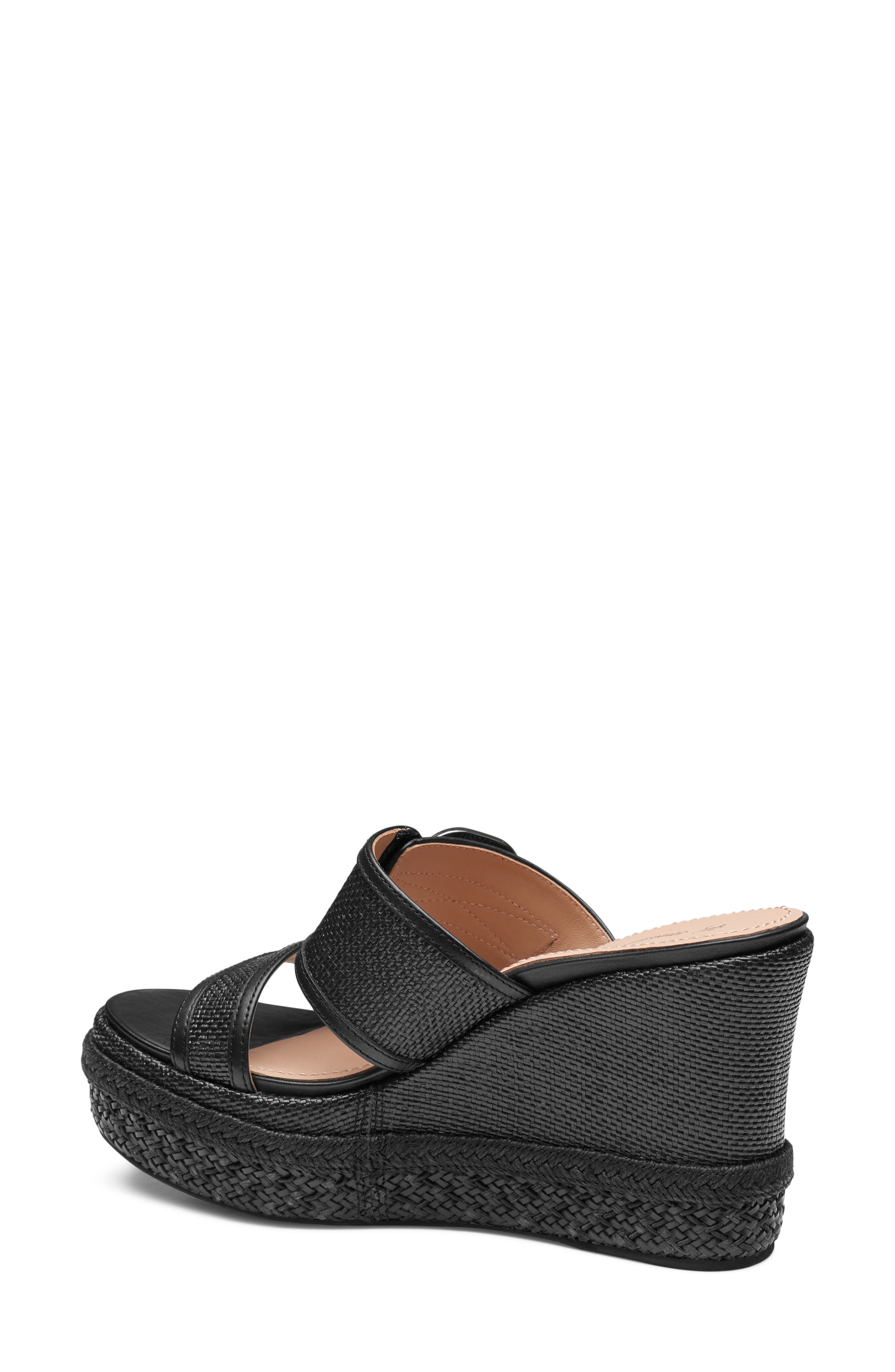 Johnston & Murphy Addison Buckle Platform Wedge Slide Sandal, Alternate, color, Black Raffia/Nappa Leather