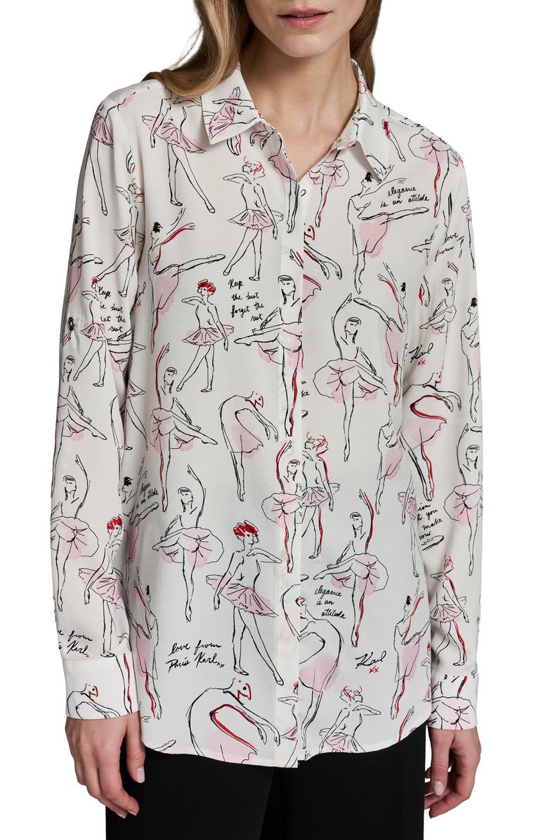 KARL LAGERFELD PARIS Print Shirt, Main, color, Sft Wht/ Cornelia Rose Multi