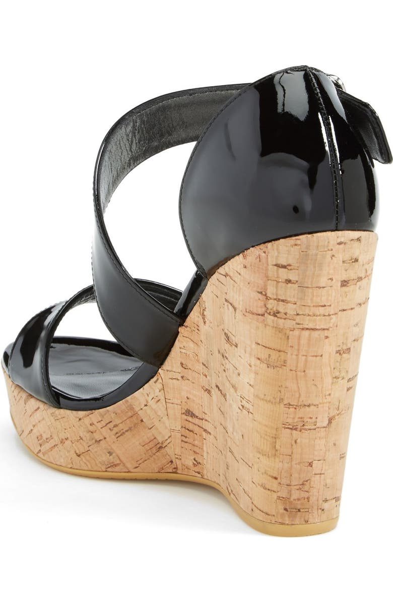 Stuart Weitzman 'Oneliner' Patent Leather Wedge Sandal, Alternate, color,