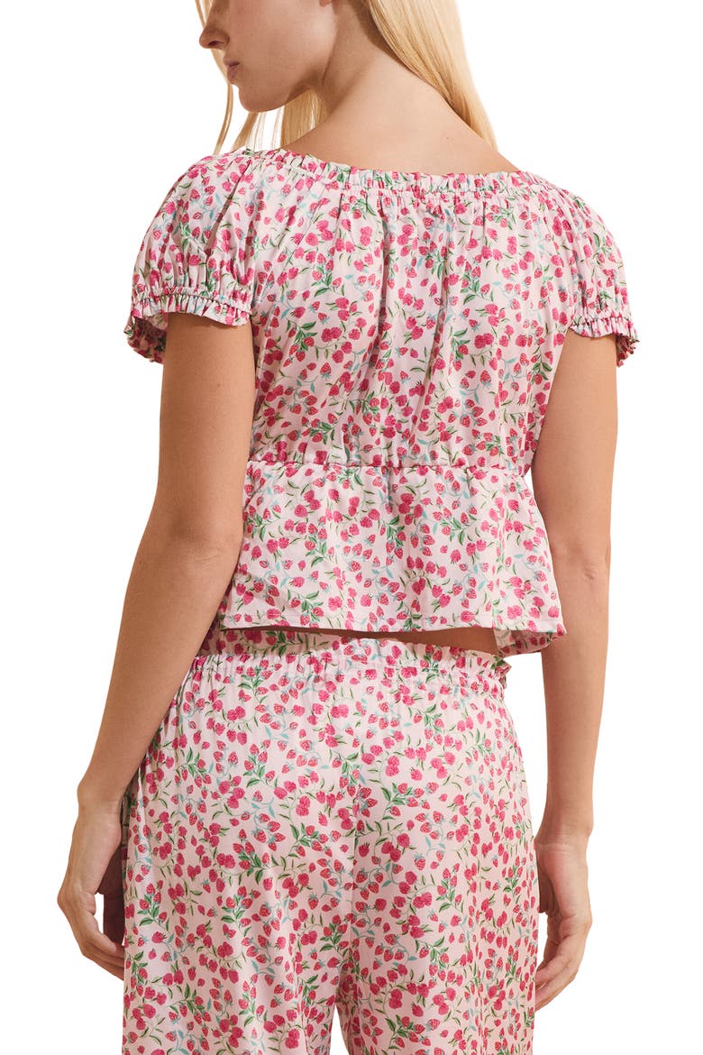 Feuilline Print Short Sleeve Pajama Top, Alternate, color, IMP FOND ROSE