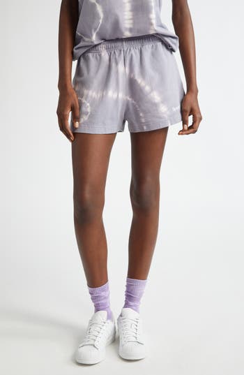 Sporty And Rich Sporty & Rich Serif Tie Dye Logo Cotton Disco Shorts In Easter Egg Tie Dye