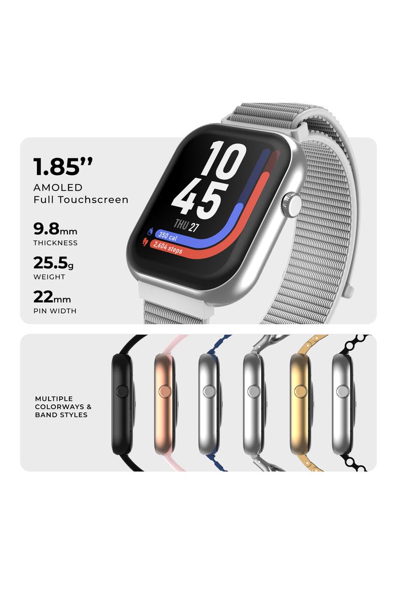 iTouch Air 5 Nylon Sport Strap Smartwatch, 36.8mm x 45.6mm, Alternate, color, SILVER/ GREY