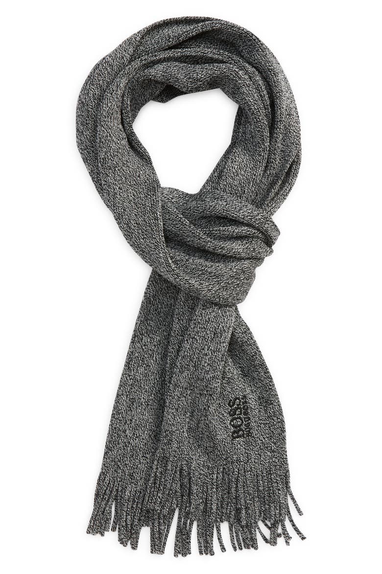 Albas Marled Virgin Wool Scarf, Main, color, BLACK