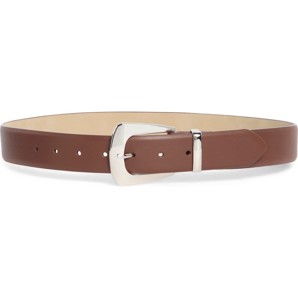 Vince Camuto Crest Buckle Faux Leather Belt In Brown