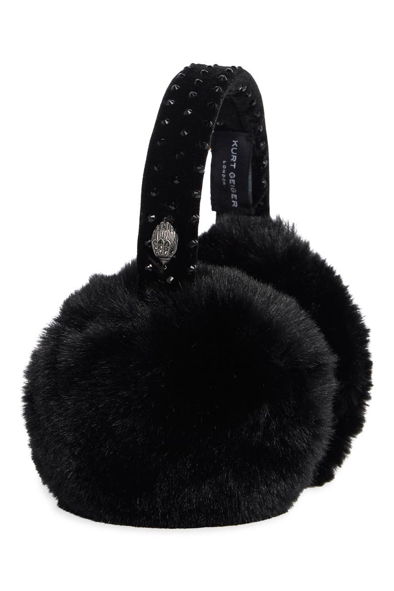Crystal Faux Fur Earmuffs, Main, color, BLACK