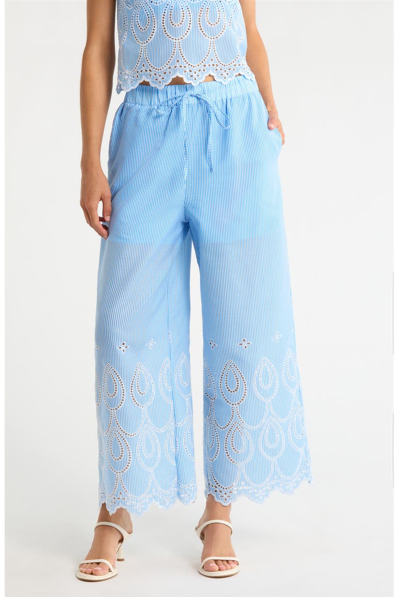 Geyser Striped Eyelet Wide Leg Pants, Main, color, WHITE-BLUE