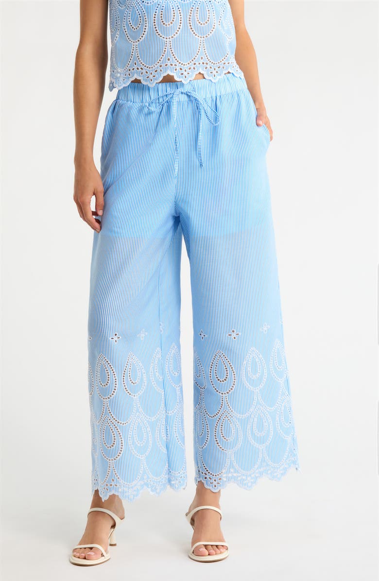 SUGARLIPS Geyser Striped Eyelet Wide Leg Pants, Main, color, White-Blue