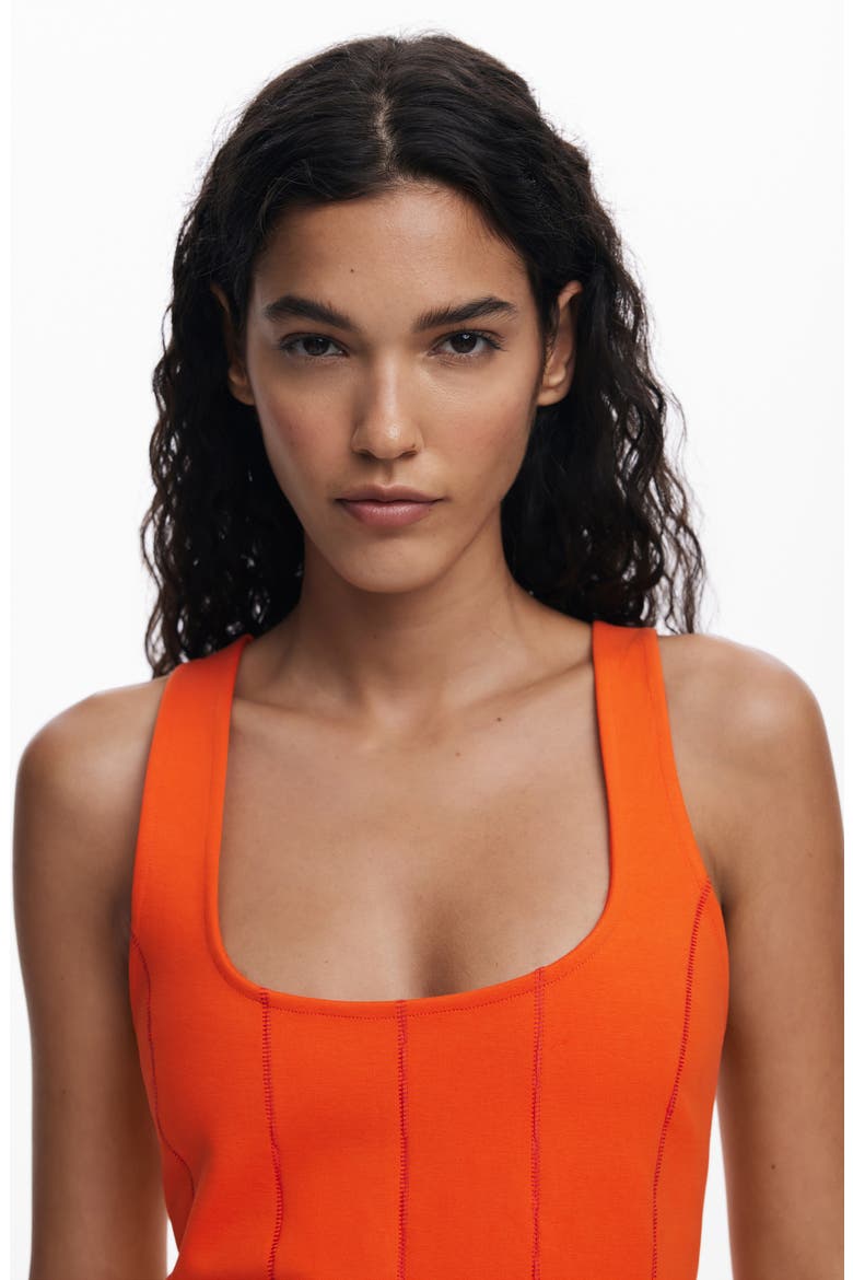 Embroidered Sleeveless Stretch Cotton Minidress, Alternate, color, CORAL