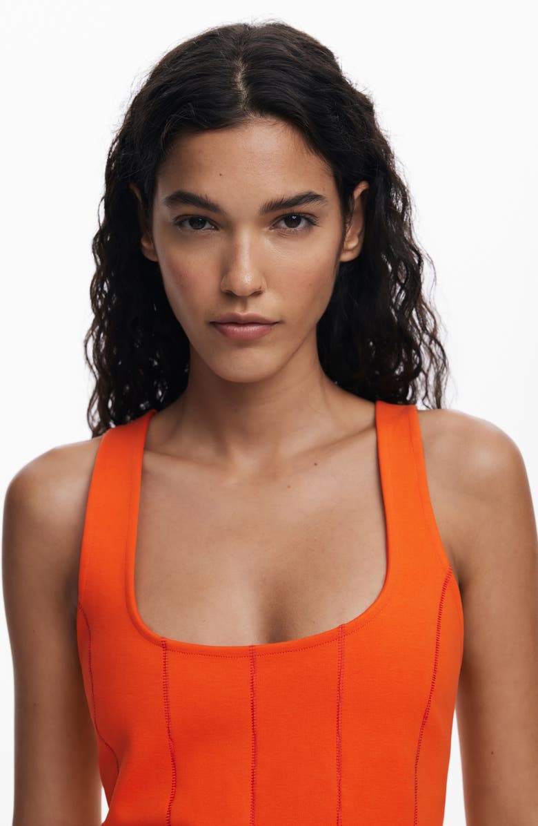 Desigual Embroidered Sleeveless Stretch Cotton Minidress, Alternate, color, Coral