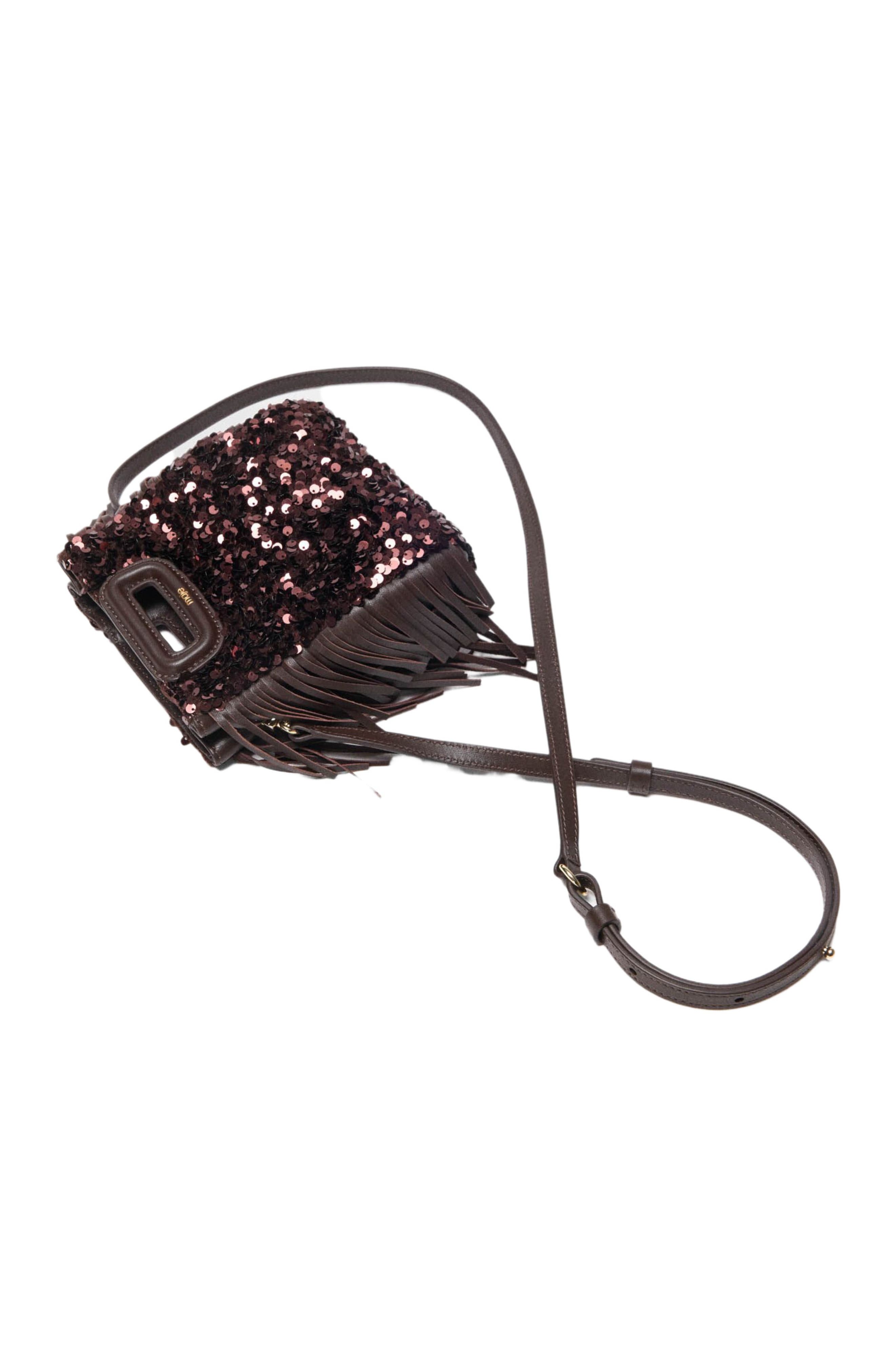 maje Sequin M mini bag, Alternate, color, Brown