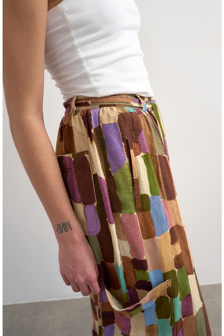 Abstract Print Linen Blend Cargo Pants, Alternate, color, BROWN