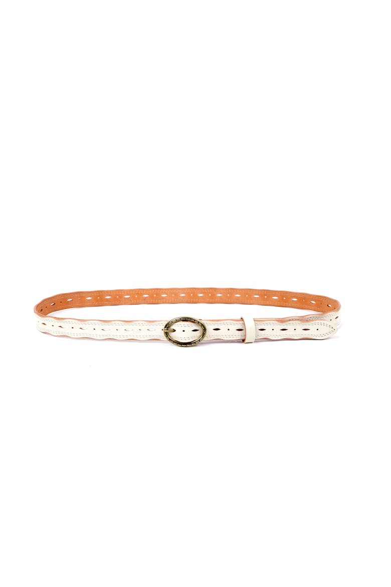 Vintage Genuine Leather Perforated Classic Detail Belt, Alternate, color, White