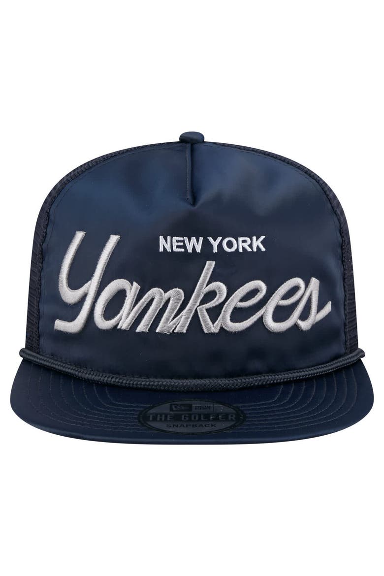 Men's New Era Navy New York Yankees Retro Satin Script Golfer Adjustable Hat, Alternate, color, Navy