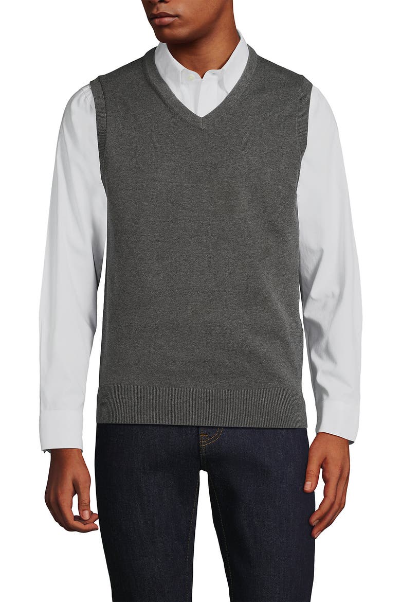 Fine Gauge Cotton Vest, Alternate, color, Charcoal Heather