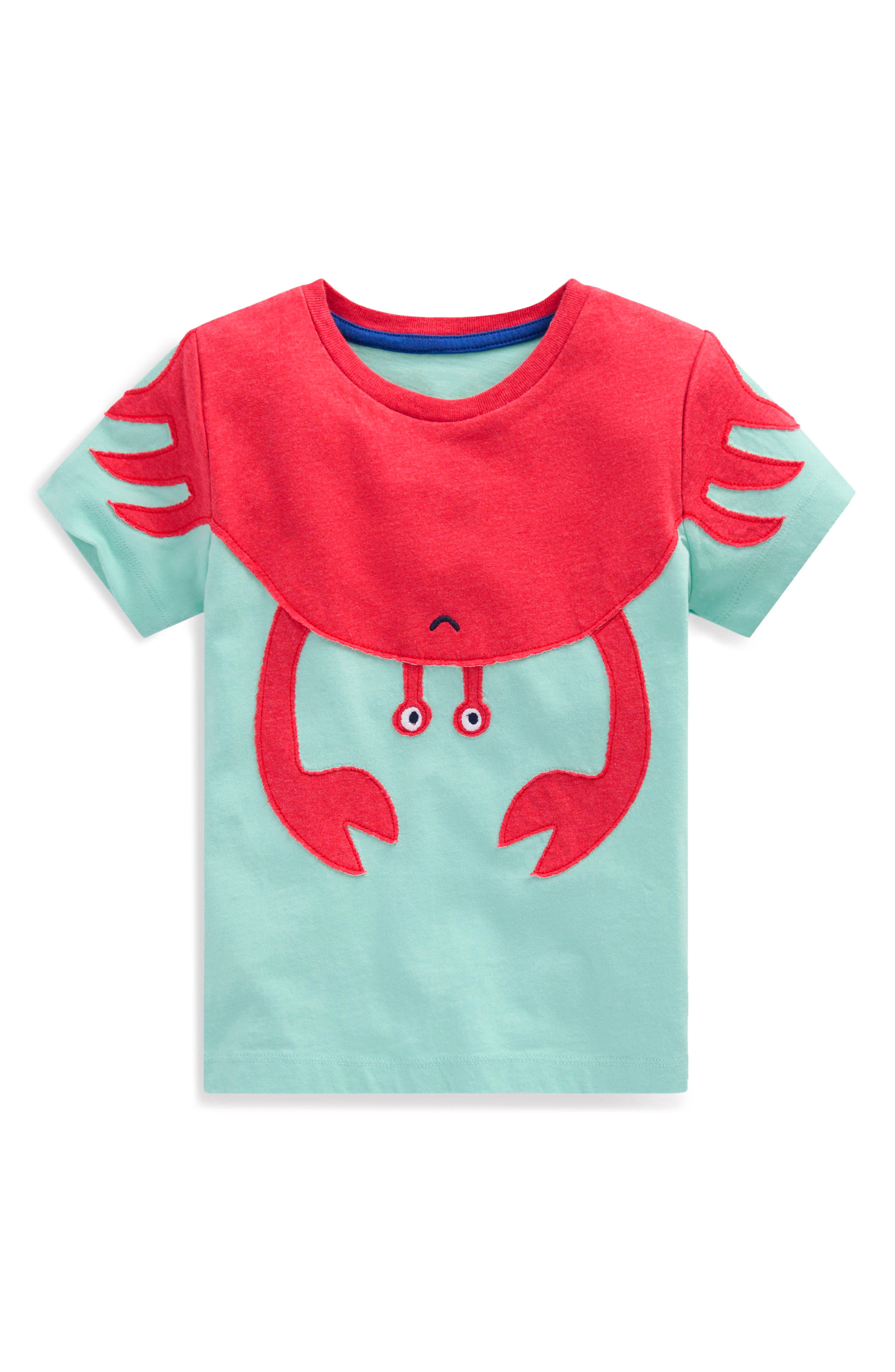 Mini Boden Kids' Crab Appliqué Cotton T-shirt In Green