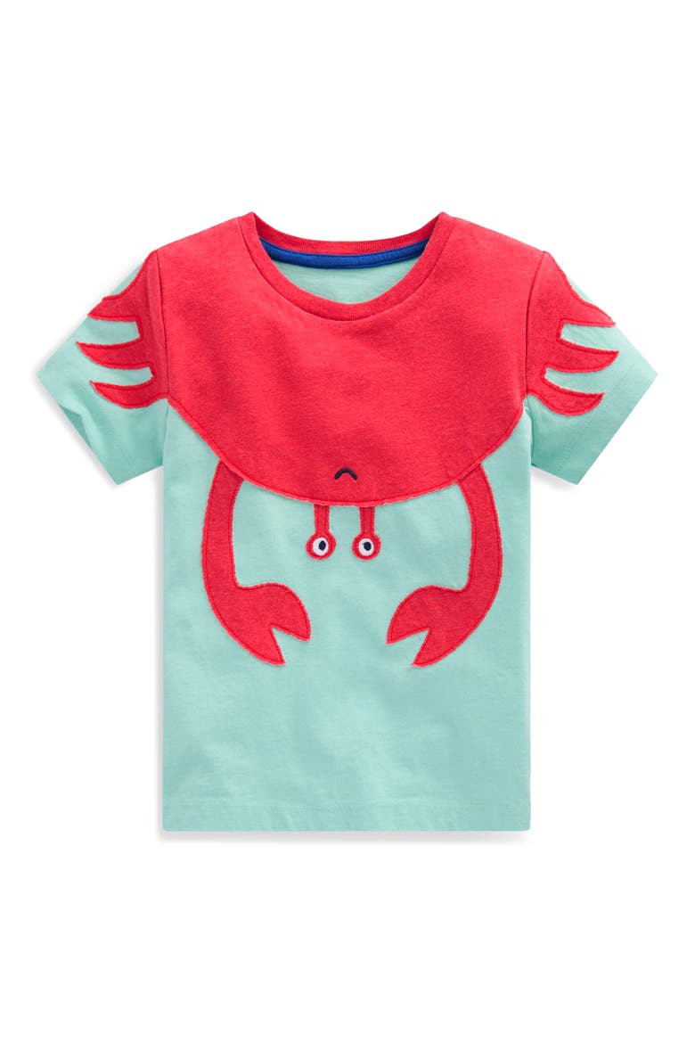 Kids' Crab Appliqué Cotton T-Shirt, Main, color, PASTEL TURQUOISE CRAB